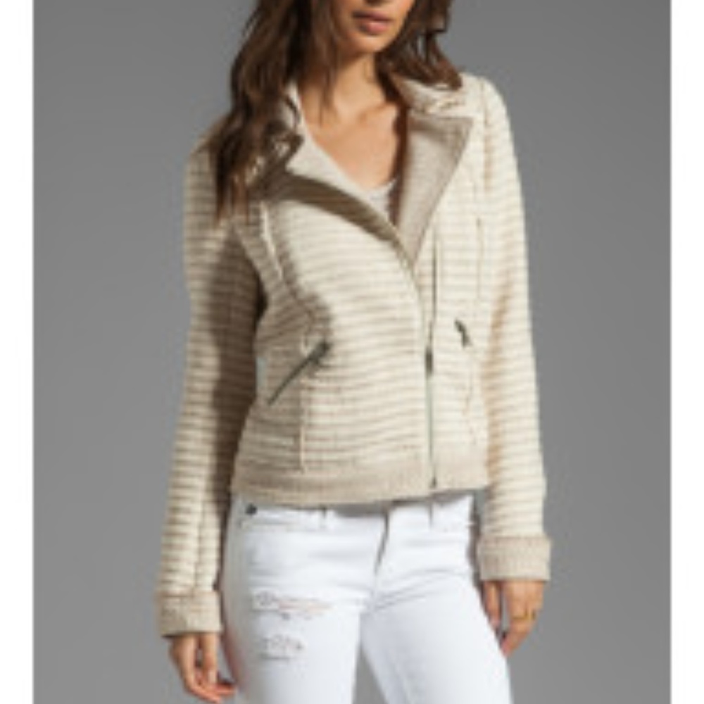 NEW ELLA MOSS BEIGE SALINAS TWEED ZIP moto JACKET
